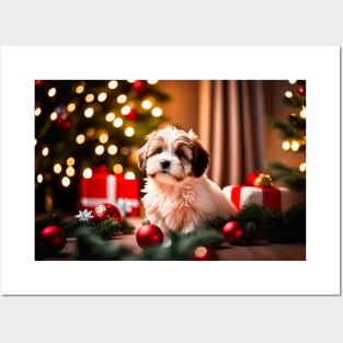 Havanese Puppy Dog with Christmas Gifts Posters and Art